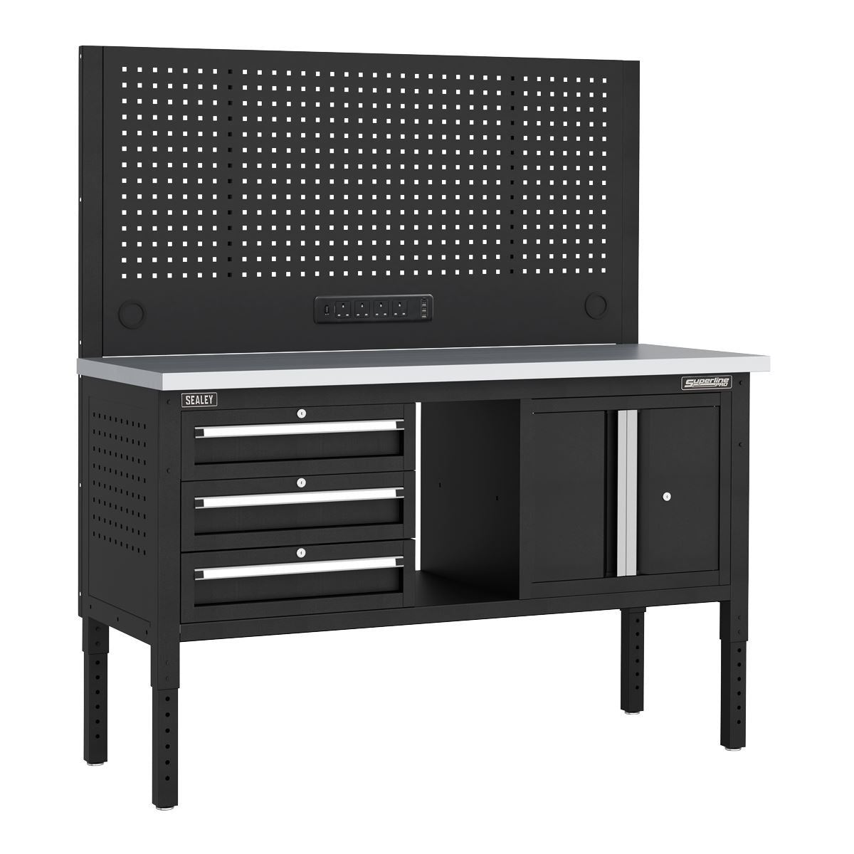 Sealey Superline Pro Superline PRO® Modular Workbench with 3 Drawers & Cupboard Stainless Steel Worktop 1525mm