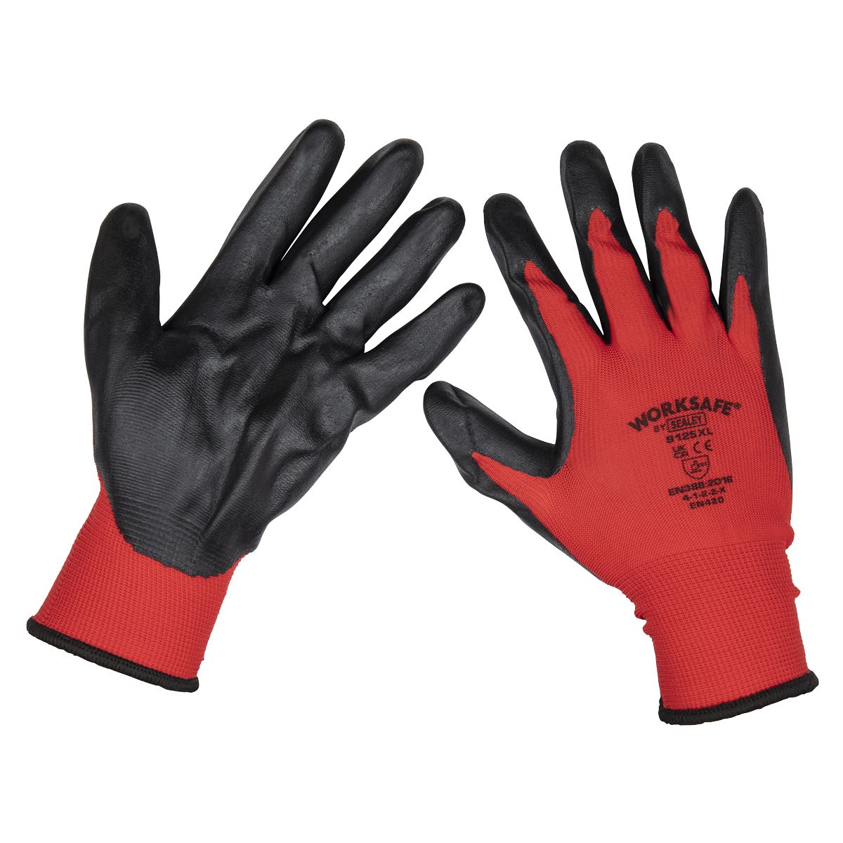 Worksafe by Sealey Flexi Grip Nitrile Palm Gloves (X-Large) - Pack of 6 Pairs