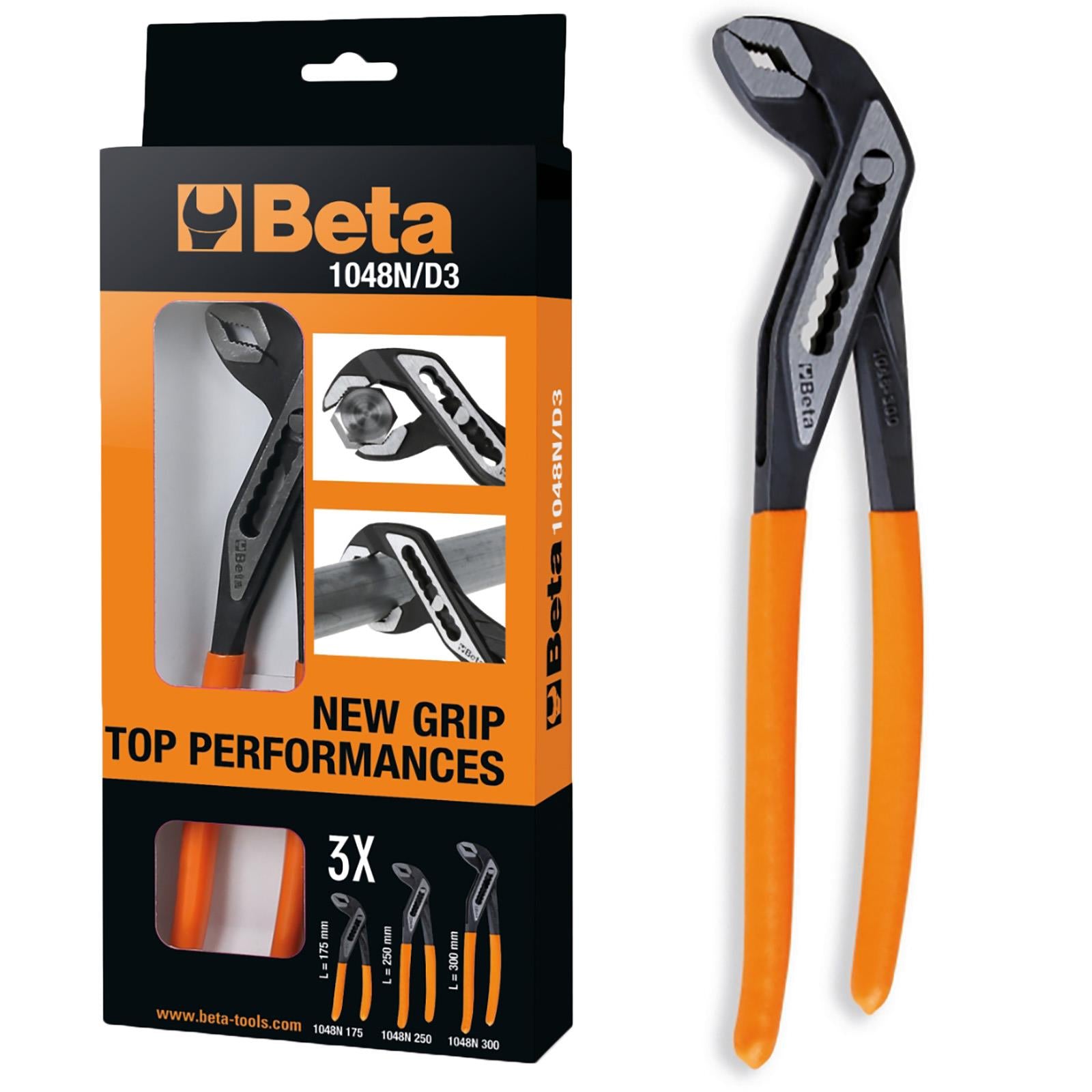 Beta Tools Slip Joint Pliers Water Pump Plier 175-400mm Slip Proof PVC Handles 1048N - Choose Size