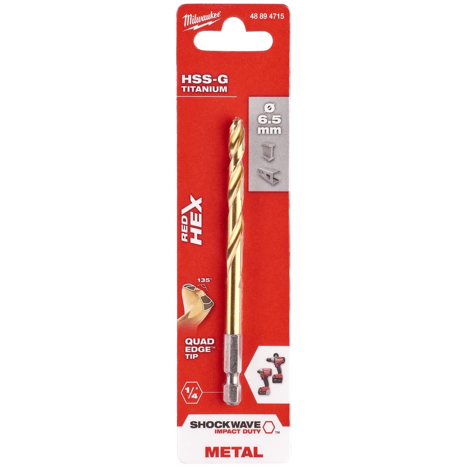 Milwaukee Red Hex Metal Drill Bits HSS Shockwave Impact Duty 1/4" Hex Shank 