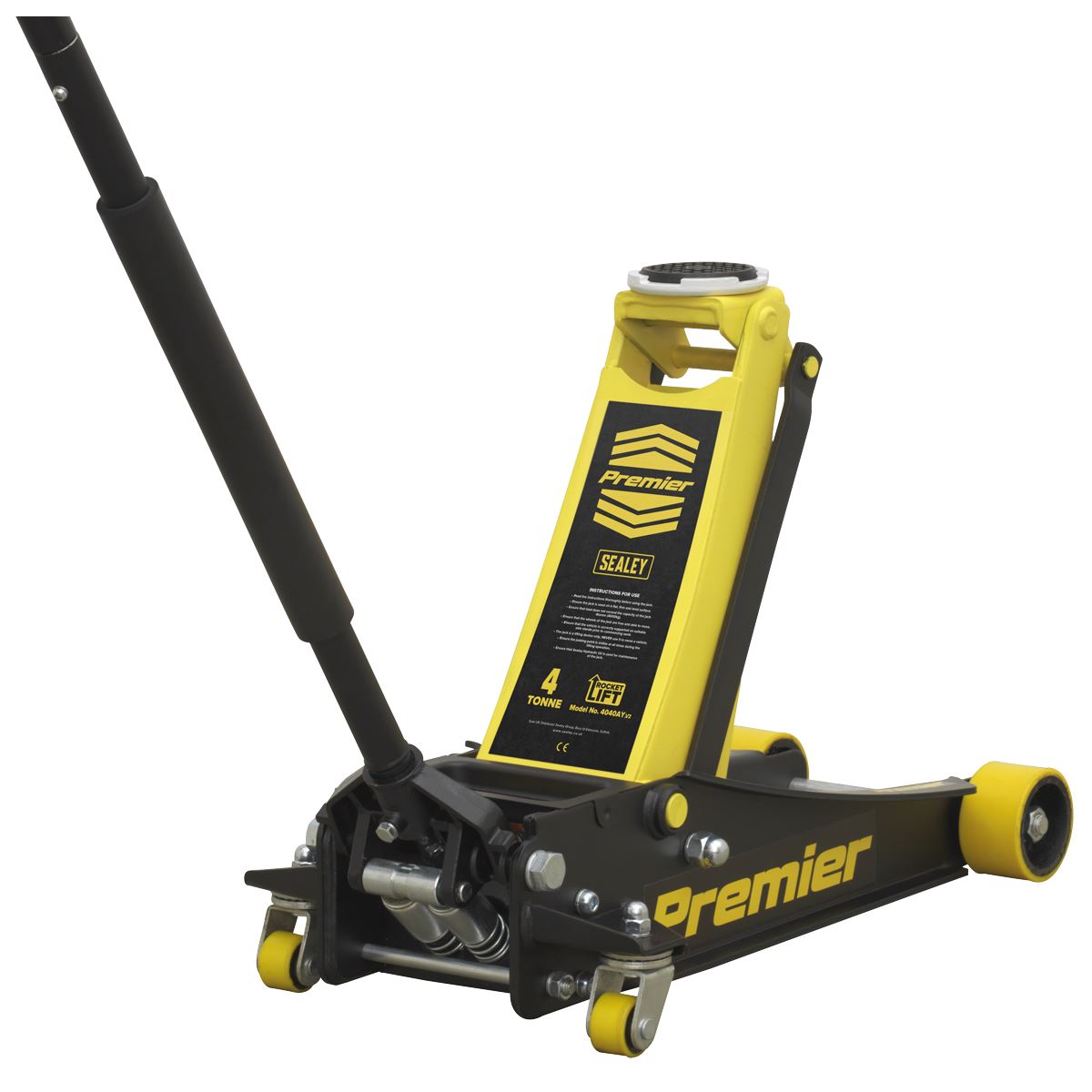 Sealey Premier Premier Low Profile Trolley Jack with Rocket Lift 4 Tonne - Yellow 