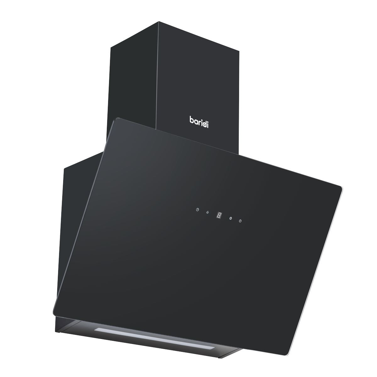 Baridi Angled Chimney Cooker Hood with Touch Controls & Carbon Filters 60cm - Black Glass  White Rose Tools