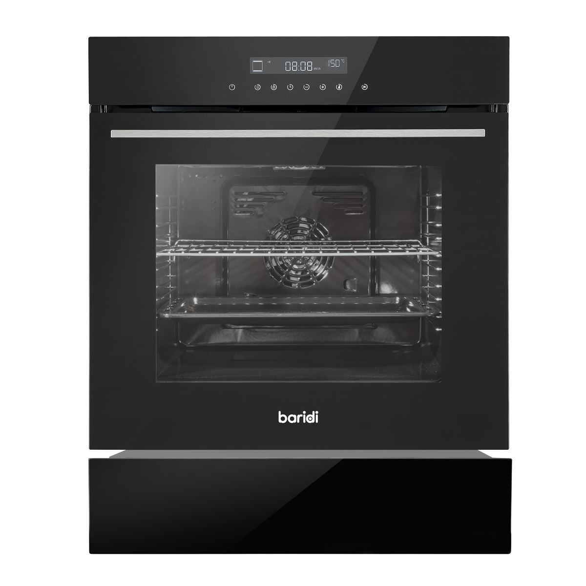 Baridi 60cm 10-Function Fan-Assisted Oven with Touchscreen Controls & 60cm Warming Drawer Bundle, Black