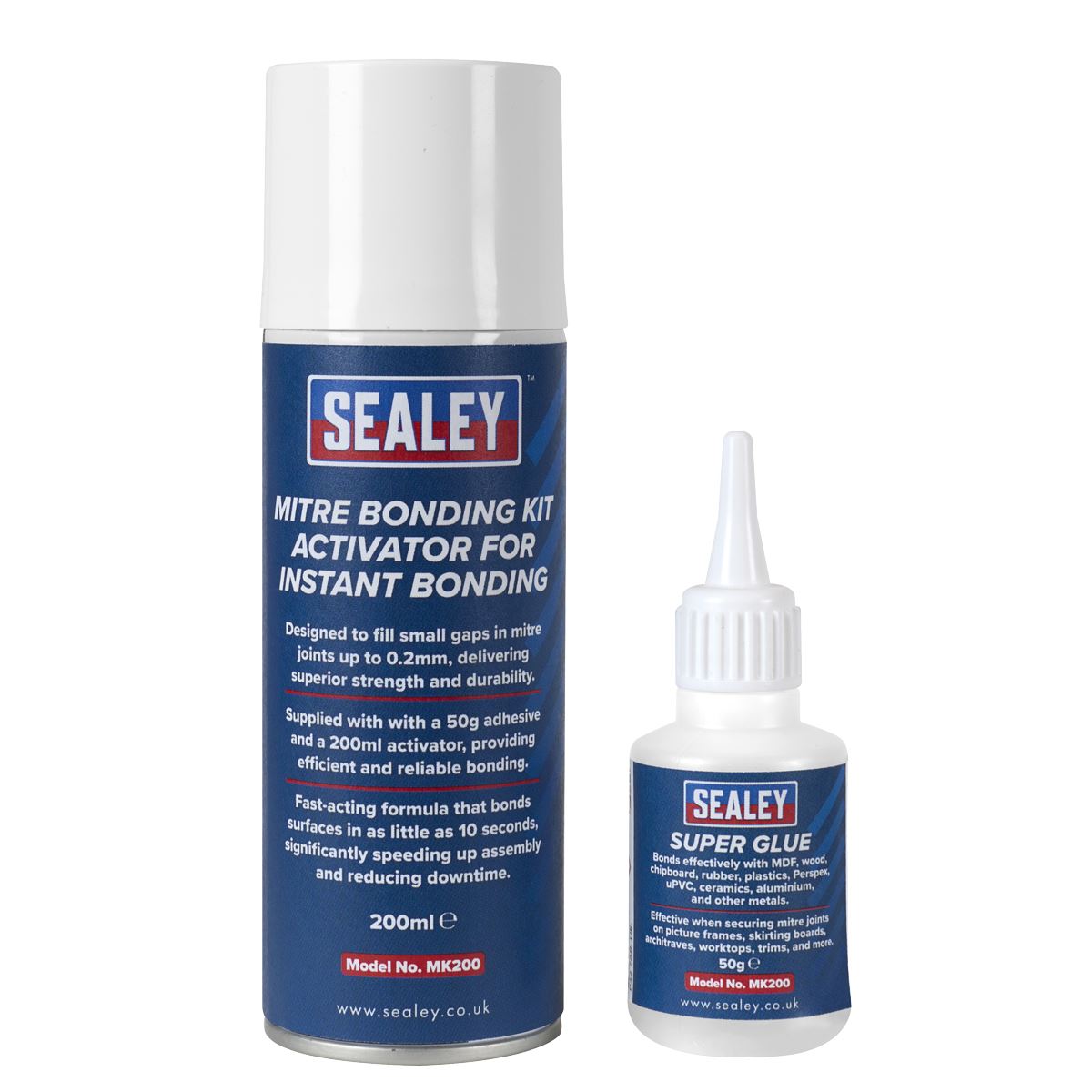 Sealey Mitre Bonding Kit with Super Glue 50g & Activator 200ml for Instant Bonding 