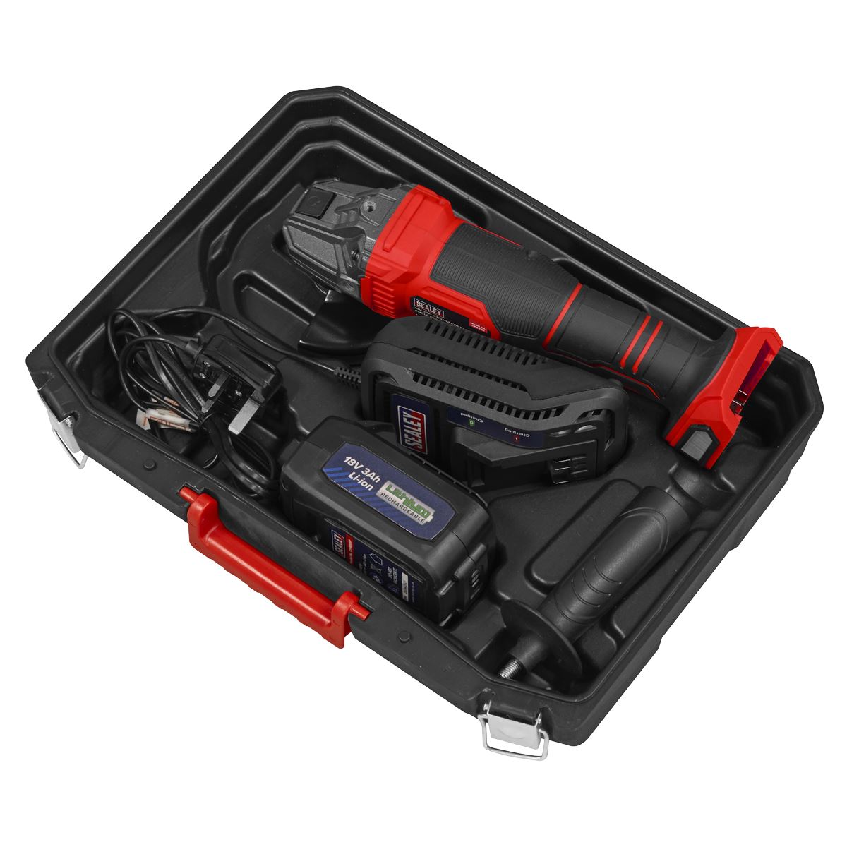 Sealey 18V 3Ah 115mm Cordless Angle Grinder - Red  White Rose Tools