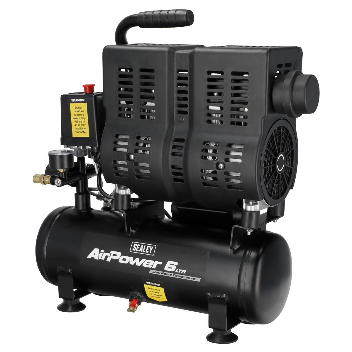 Sealey 6L Oil Free Low Noise Direct Drive Air Compressor 1hp  White Rose Tools