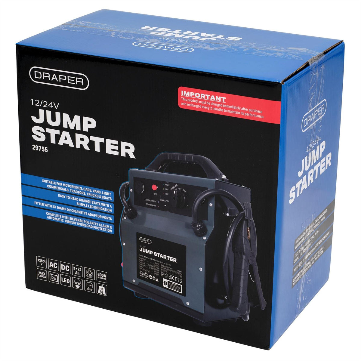 Draper 12/24V Jump Starter 3000/1500A 29755  White Rose Tools