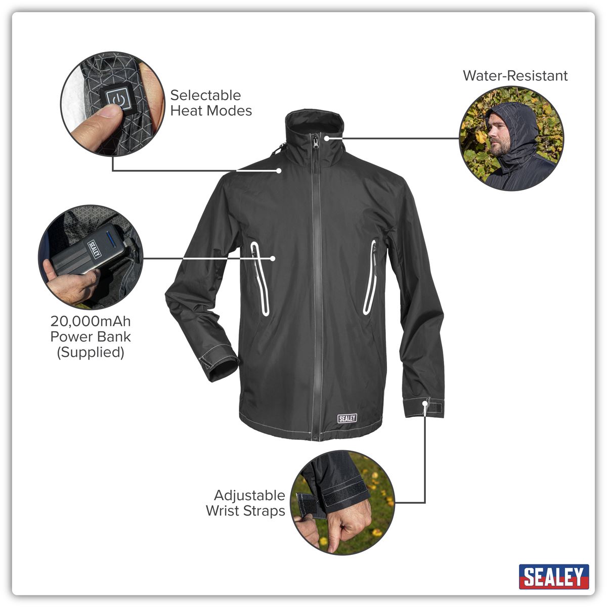 Sealey 5V Heated Rain Jacket with Power Bank 20Ah - X-Large