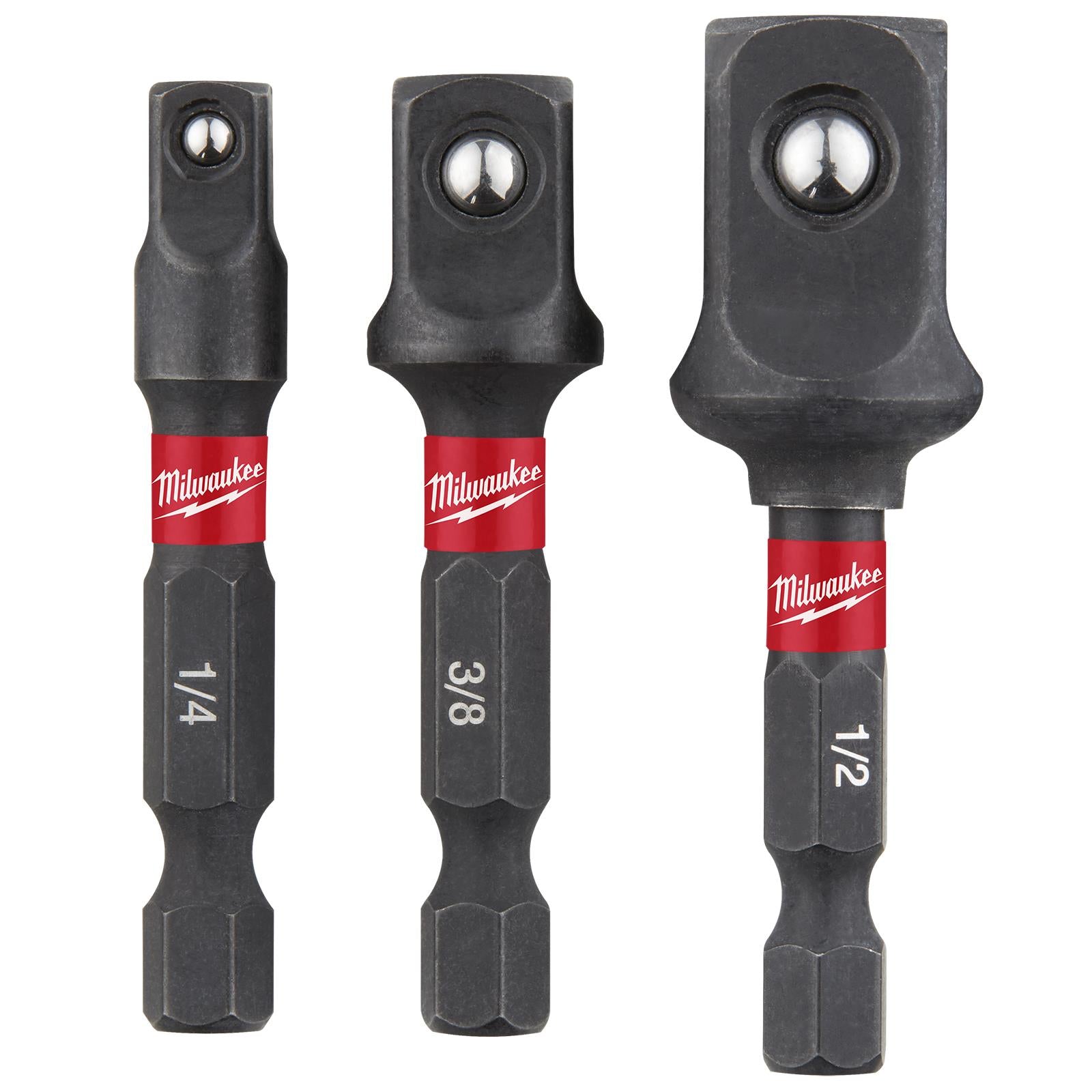 Milwaukee Impact Socket Adaptors SHOCKWAVE Impact Duty 3 Piece 1/4" 3/8" 1/2" Drive 