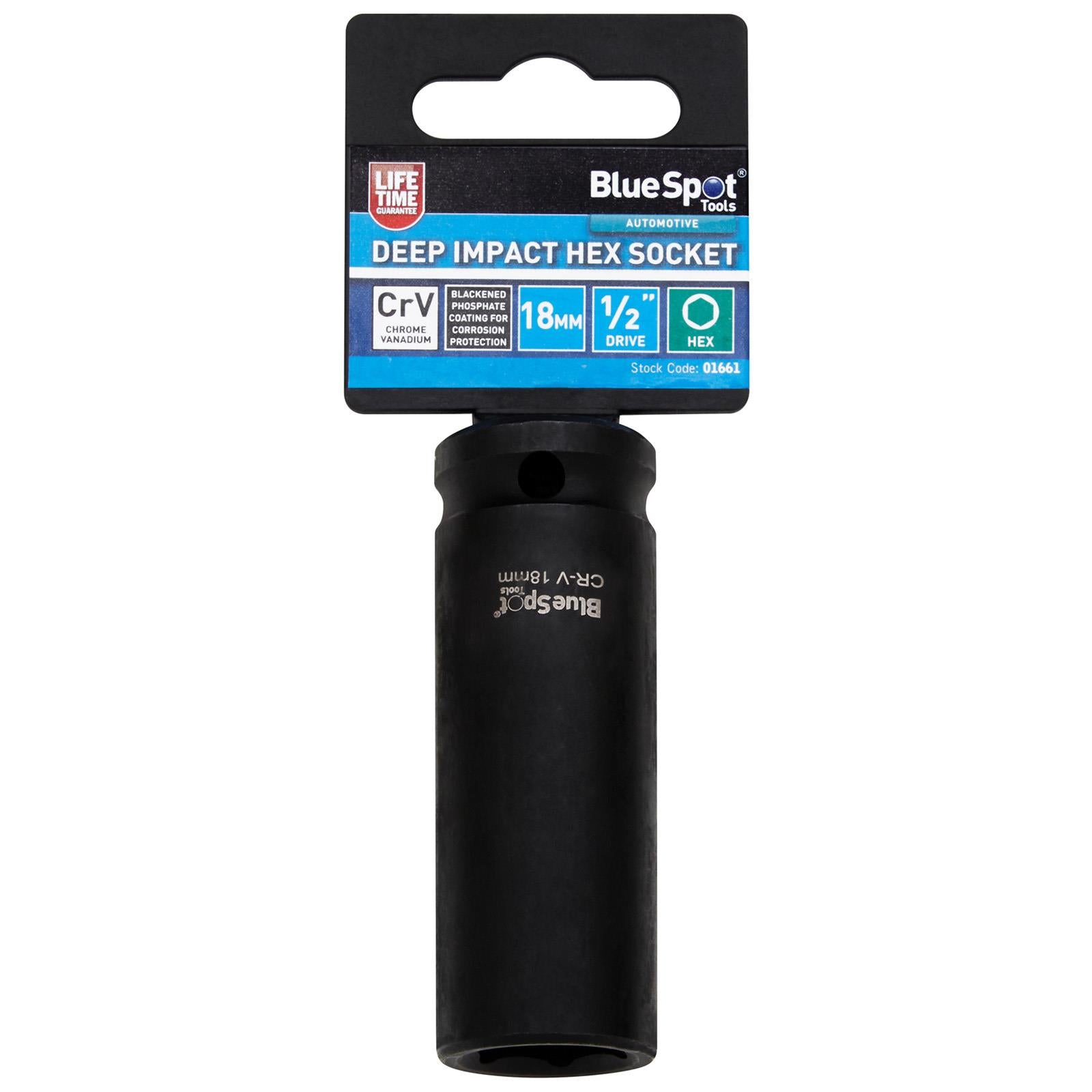 BlueSpot Deep Impact Socket 1/2" Drive 6 Point Hex Individual 8-41mm - Choose Size  White Rose Tools