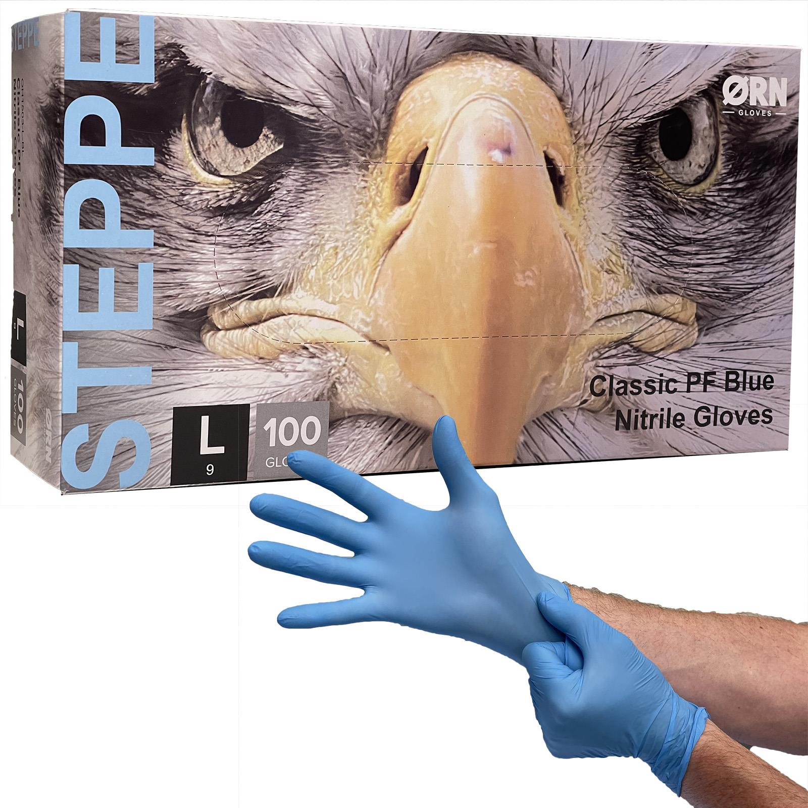 ORN Nitrile Disposable Gloves Steppe Classic Blue Powder Latex Free 100 Box - Choose Size