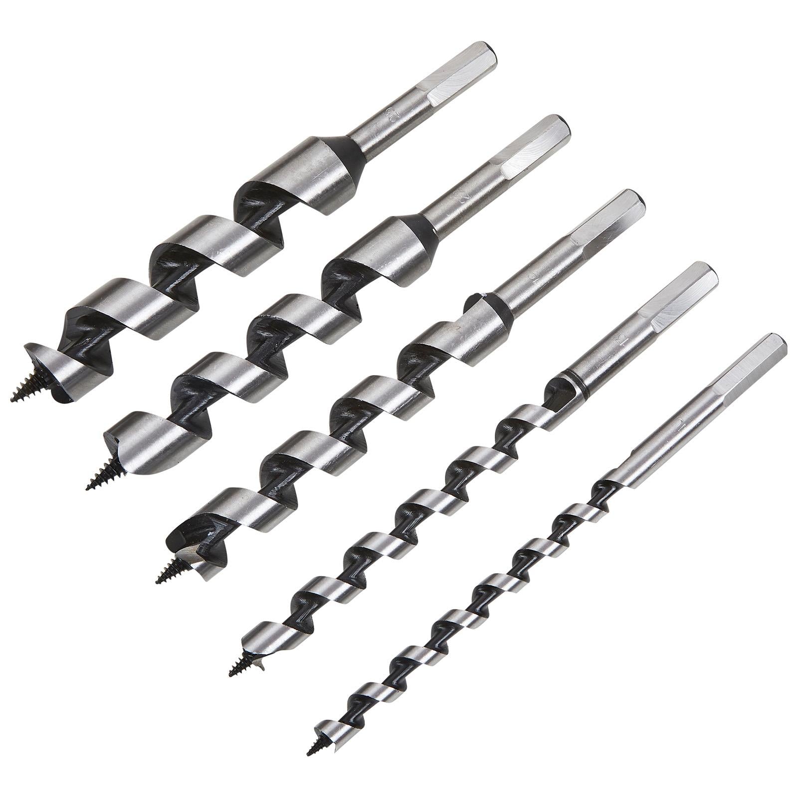 BlueSpot Wood Auger Drill Bit Set 10-25mm Hex Shank 5 Pieces  White Rose Tools