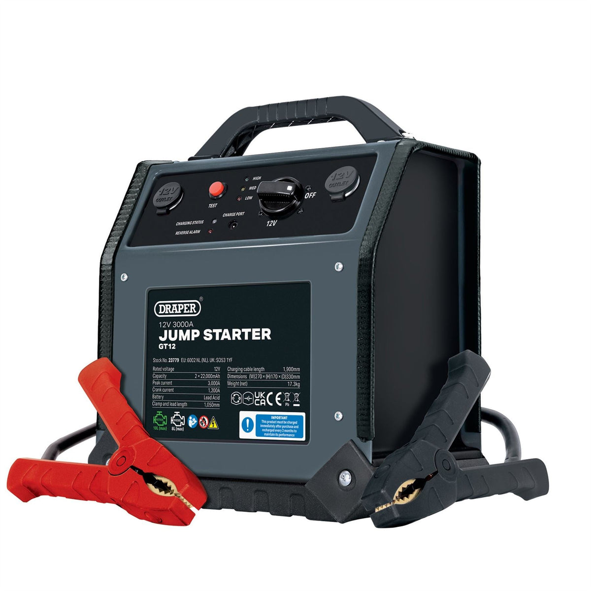 Draper 12V Jump Starter 3000A 23779  White Rose Tools