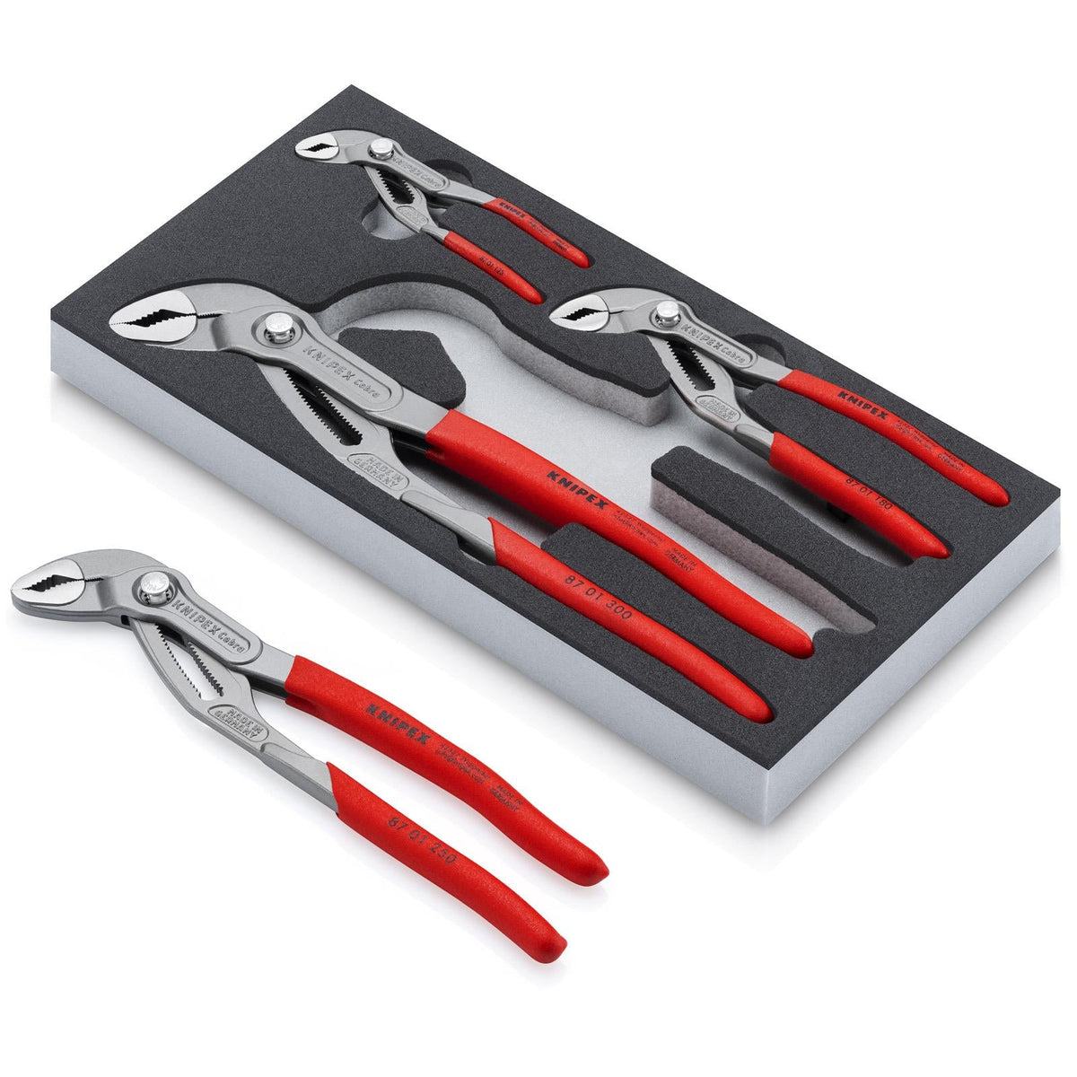 KNIPEX Cobra Pliers Set 4 Pieces in Foam Tray 125-300mm 00 20 01 V23  White Rose Tools