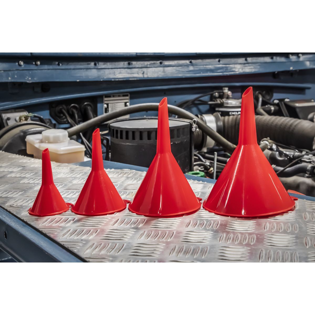 Sealey Small Funnel Set 4pc Economy Fixed Spout