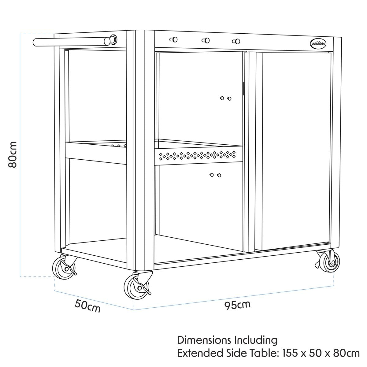 Dellonda BBQ/Plancha Workstation Trolley with Cupboard, Extension Table & Utensil Hooks, Black  White Rose Tools