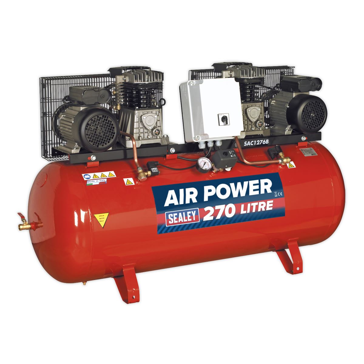 Sealey 270L Belt Drive Air Compressor with Cast Cylinders 2 x 3hp