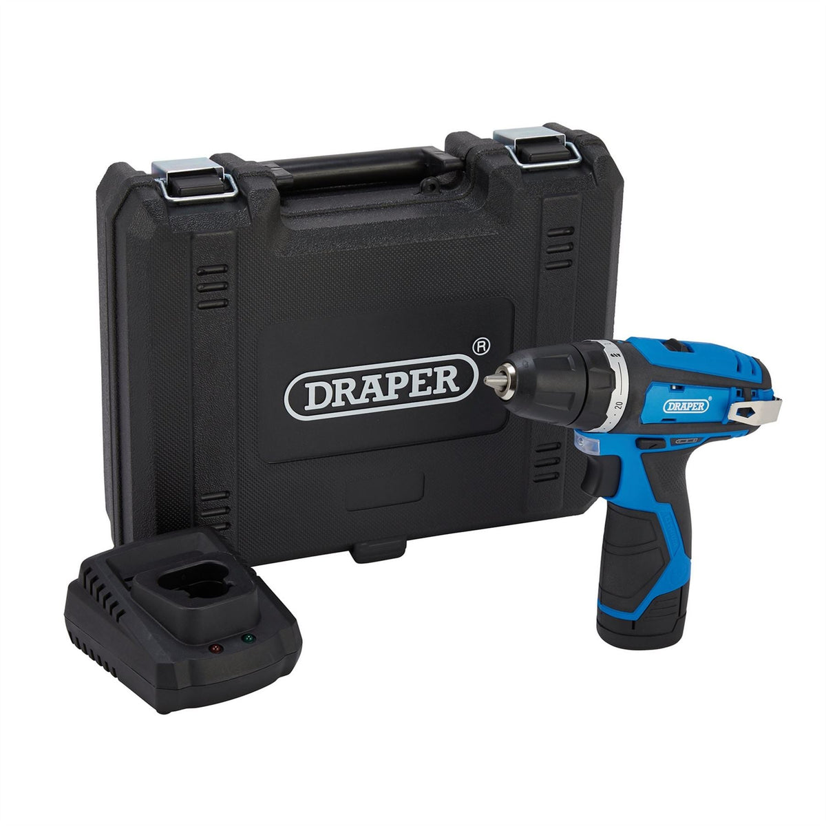 Draper 12V Drill Driver 1 x 1.5Ah Battery 1 x Fast Charger 70328  White Rose Tools