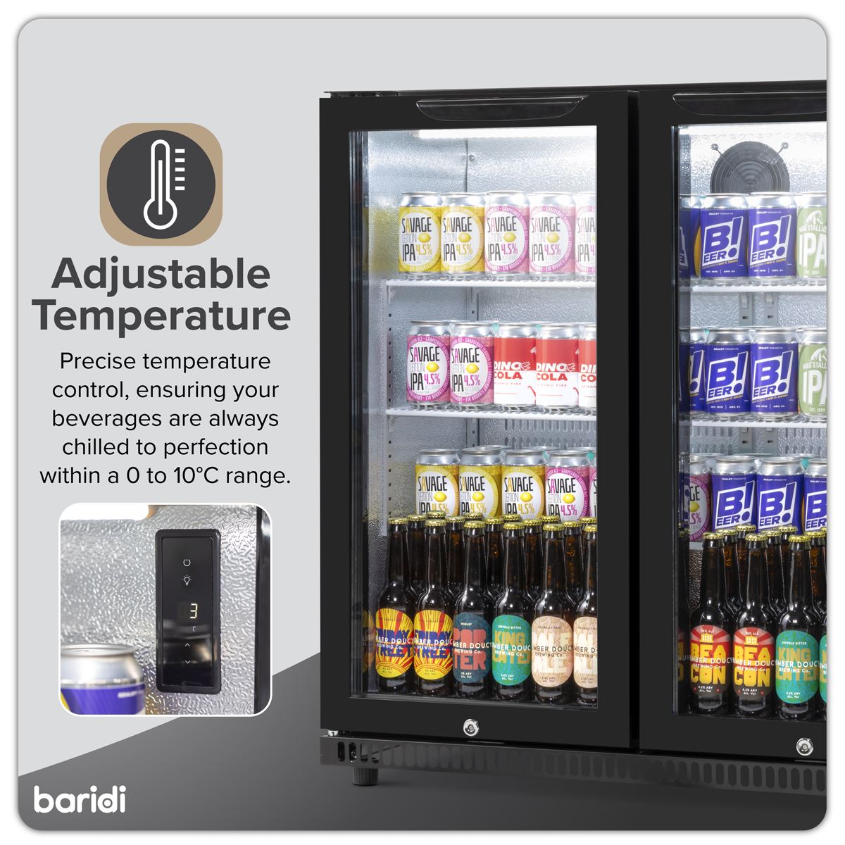 Baridi Hinged Double Door, Back Bar Drinks Fridge/Cooler, 190L Capacity  White Rose Tools