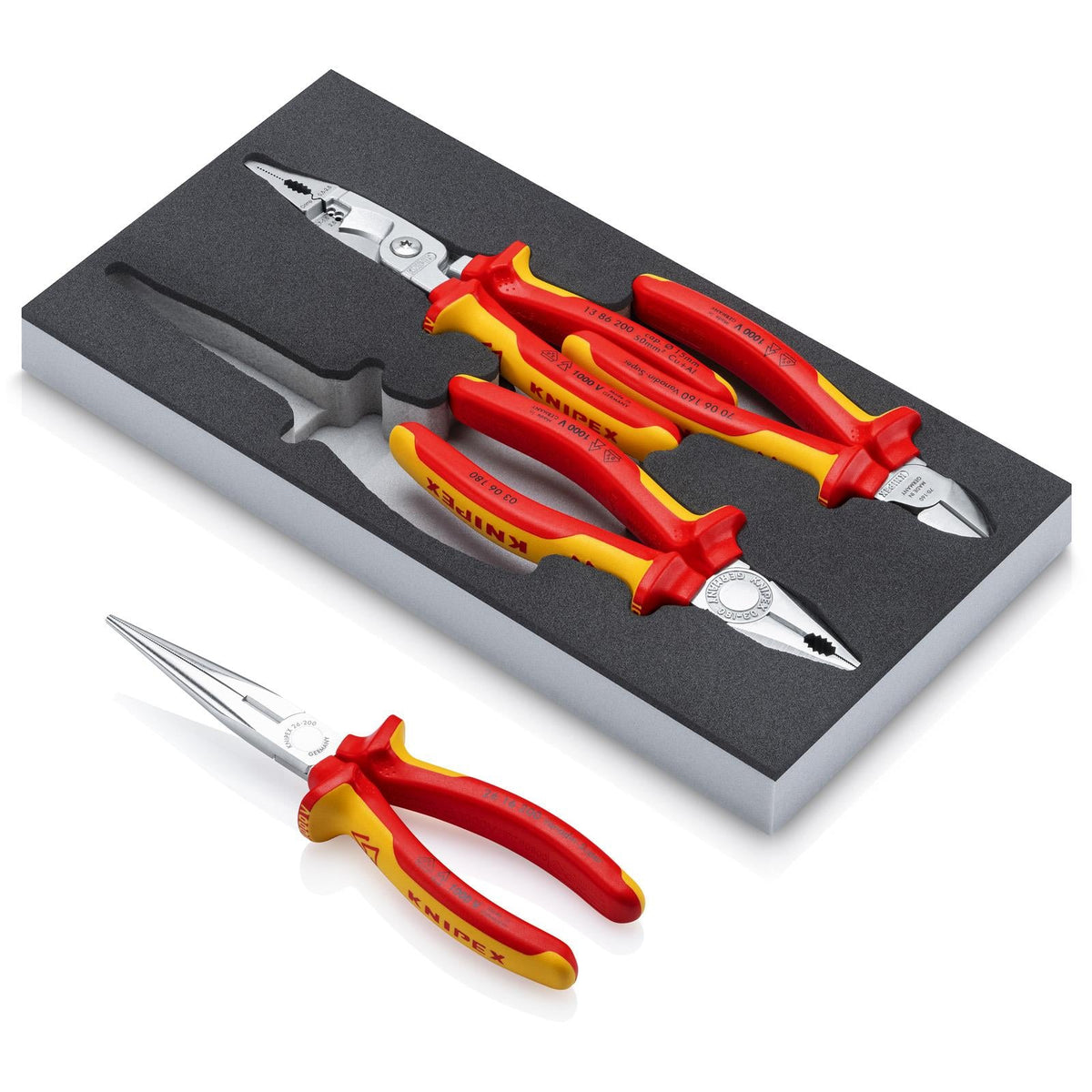 KNIPEX Pliers Set VDE Chrome I in Foam Tray 4 Pieces 00 20 01 V20  White Rose Tools