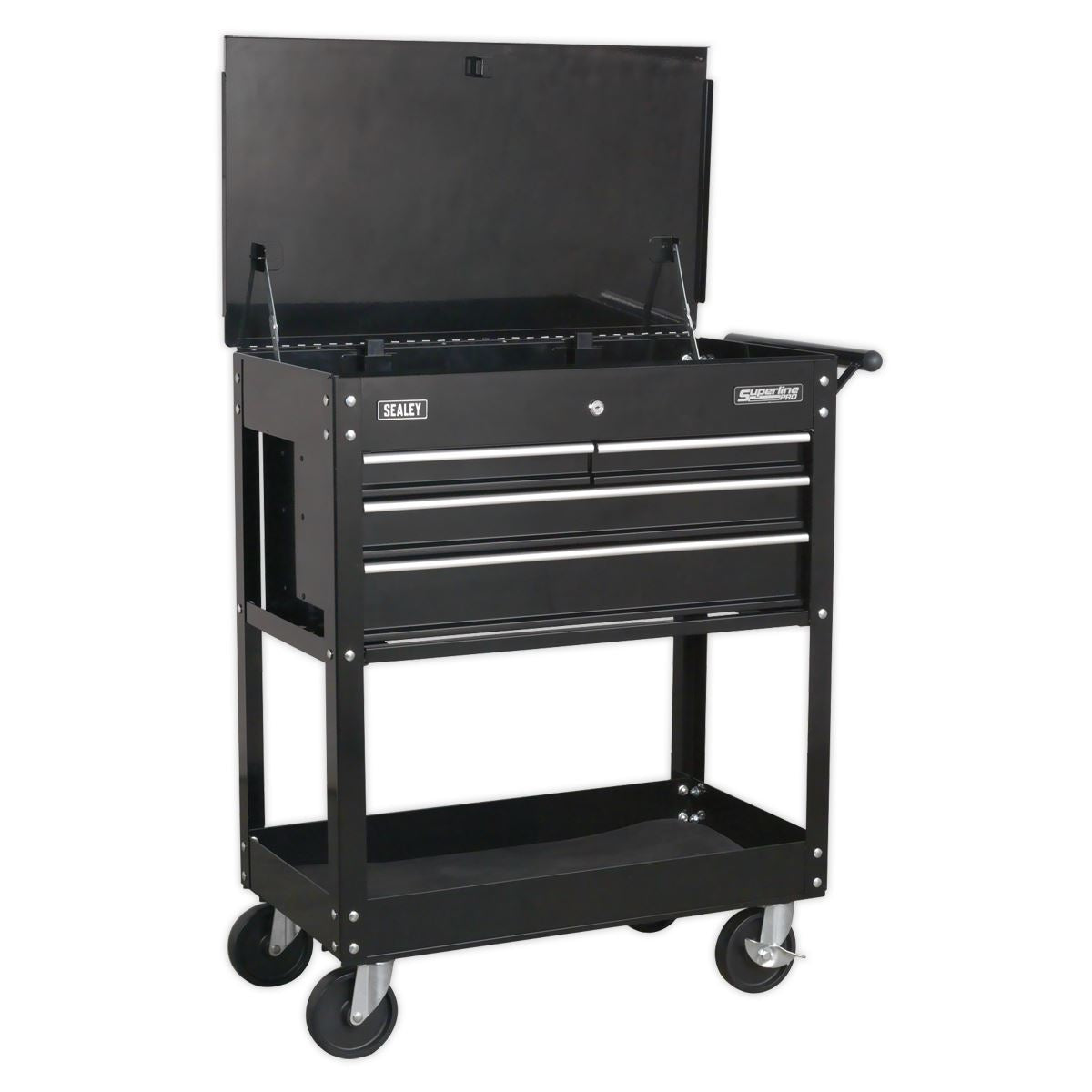 Sealey Superline Pro Heavy-Duty Mobile Tool & Parts Trolley with 4 Drawers & Lockable Top - Black 