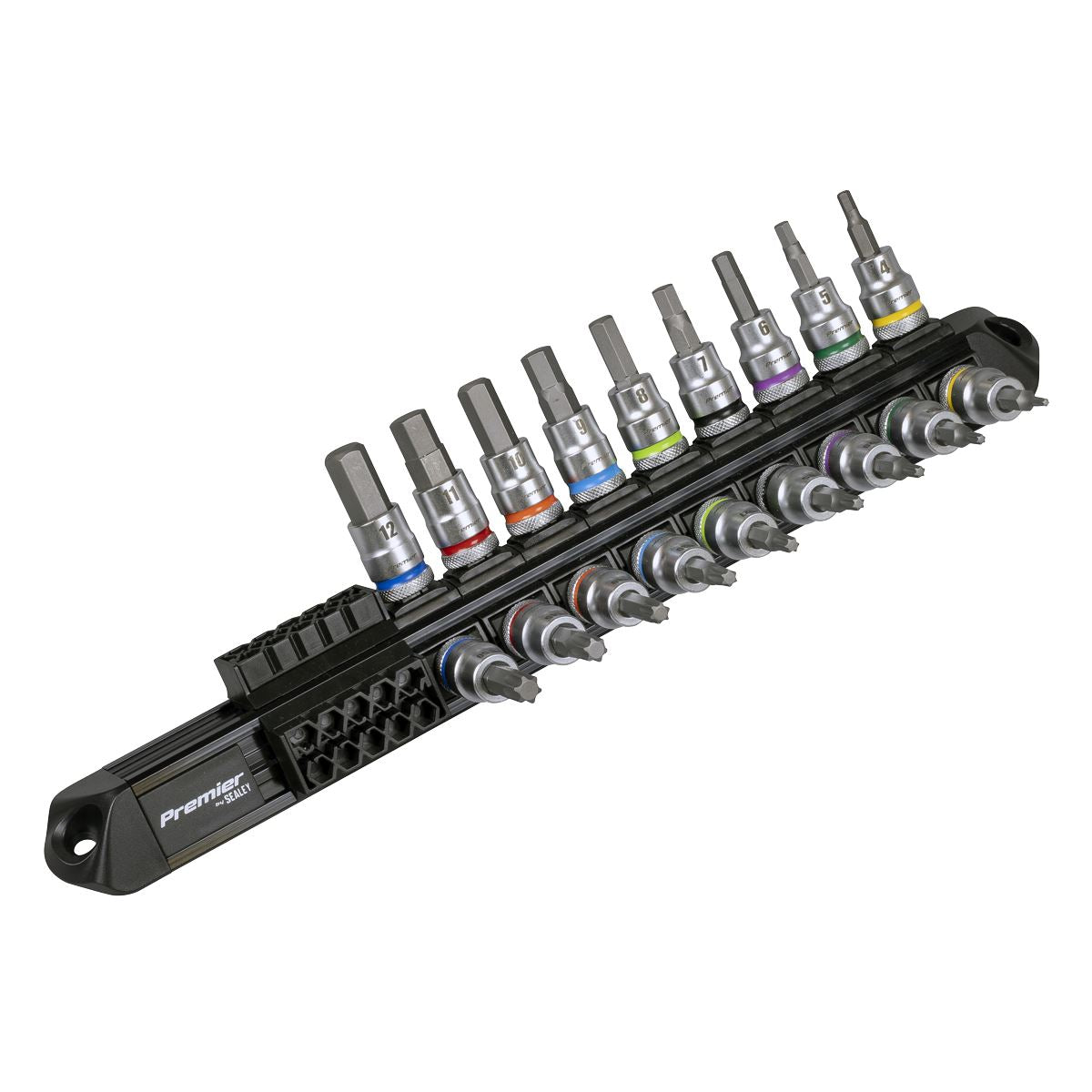 Sealey Premier Platinum Series Hex & TRX-Star* Socket Bit Set 3/8"Sq Drive 18pc  White Rose Tools