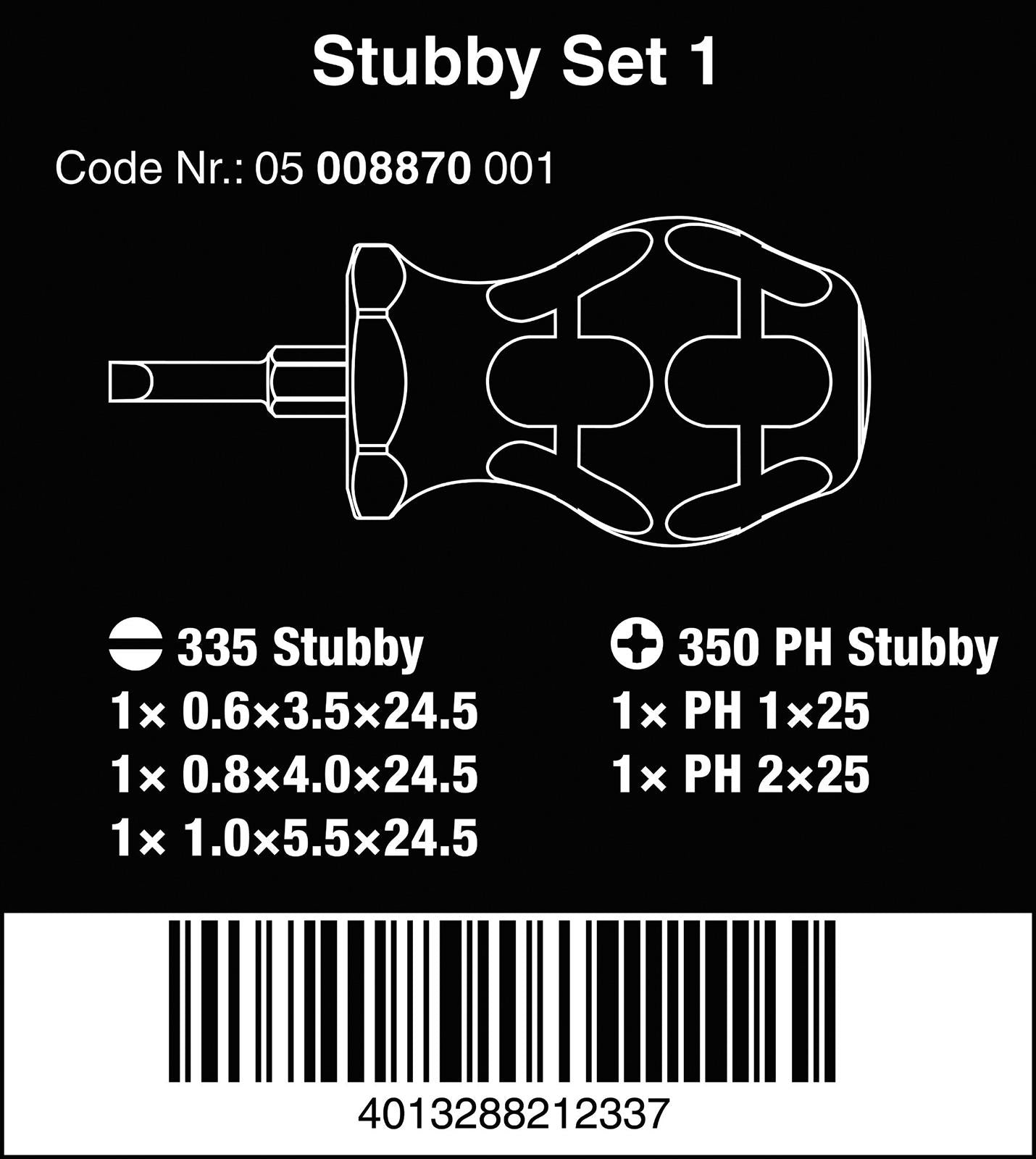 Wera Stubby Screwdriver Set 1 5 Piece Phillips Slotted 