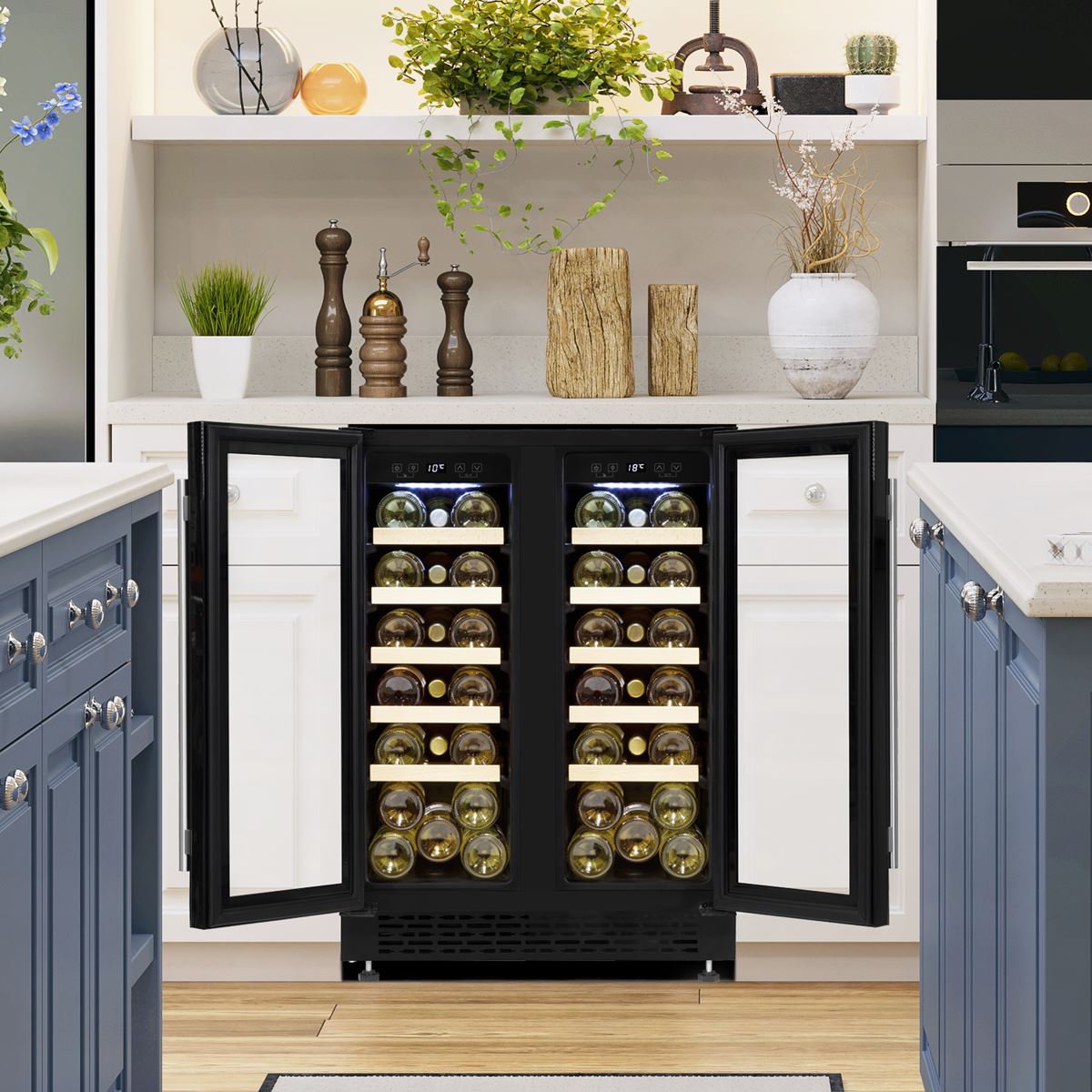 Baridi 60cm Dual Zone Wine Cooler and Drinks Fridge 40 Bottle/120 Can Built-In Under Counter/Freestanding Glass Fronted Bar Drinks Fridge Chiller