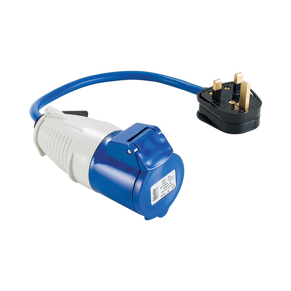 Defender 230V Fly Lead Converter 13A Plug to 16A Socket Caravan Generator