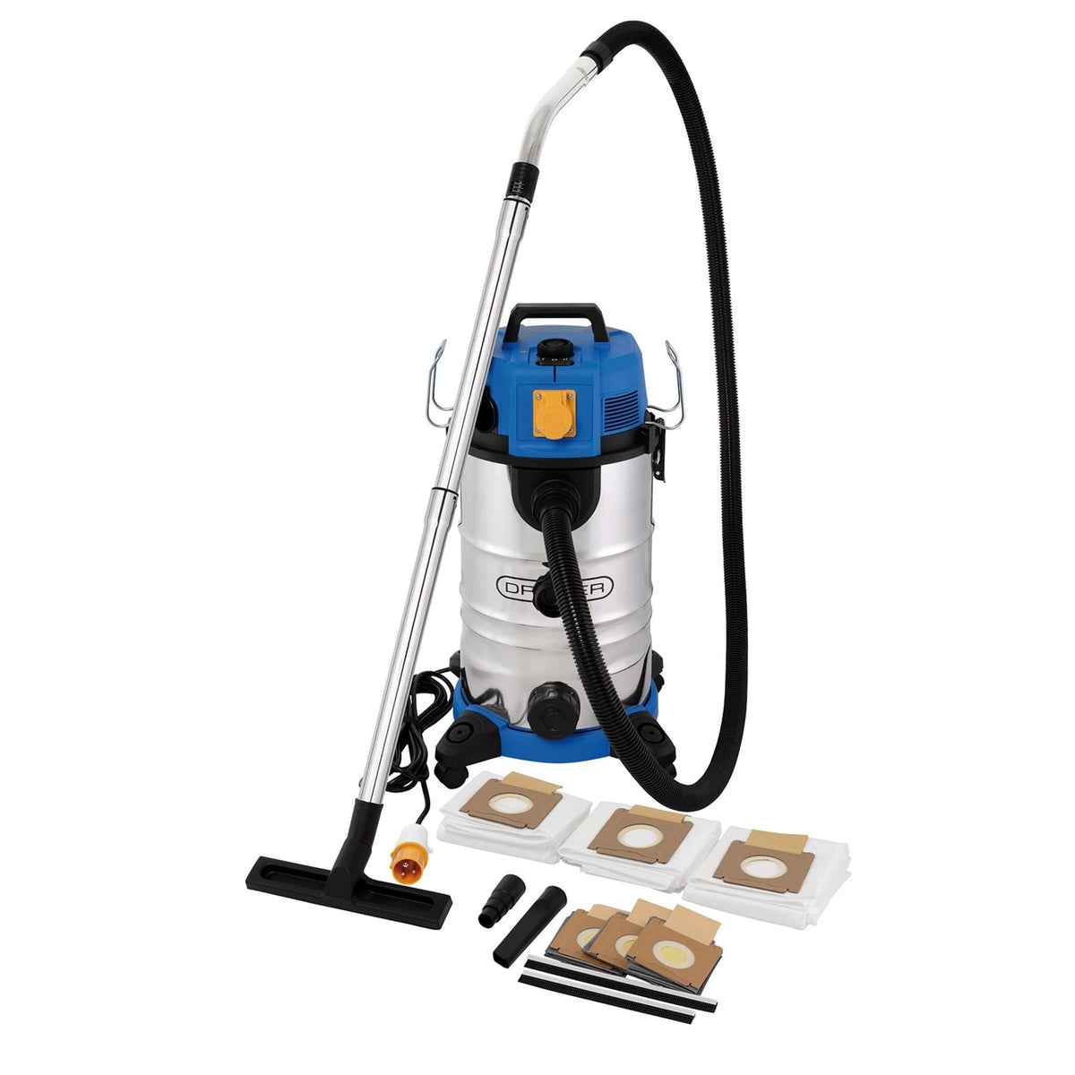 Draper 110V M-Class Dust Extractor Wet and Dry Vacuum Cleaner with Power Take-Off 35L 1100W 28229  White Rose Tools