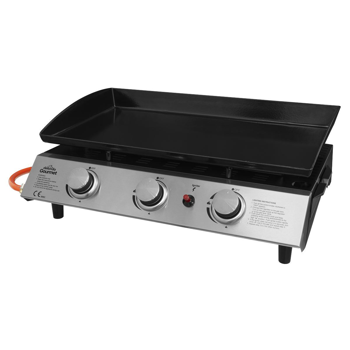 Dellonda 3 Burner Portable Gas Plancha 7.5kW BBQ Griddle, Stainless Steel