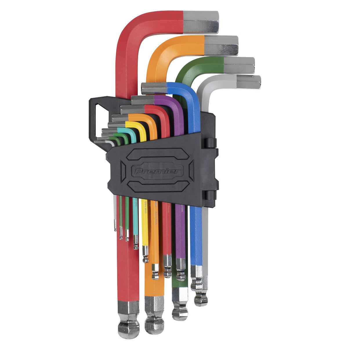 Sealey Premier Jumbo Ball-End Hex Key Set 13pc Colour-Coded Anti-Slip  White Rose Tools