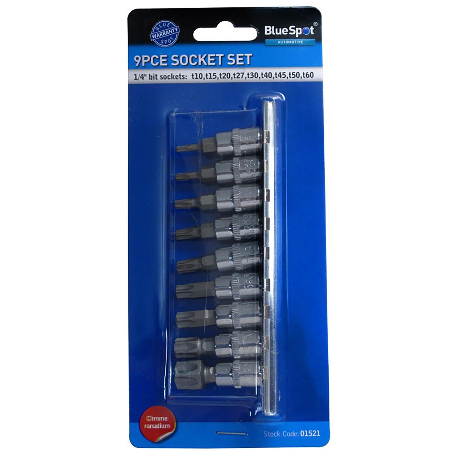 BlueSpot Torx Bit Socket Set 1/4" Drive 9 Piece T10-T60