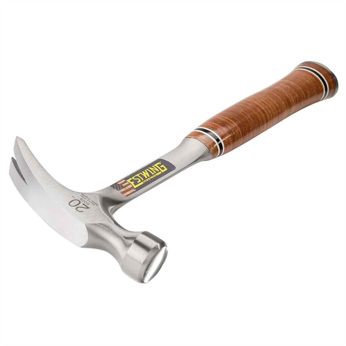 Estwing E20S Straight Claw Hammer with Leather Grip 20oz/560g 23514  White Rose Tools