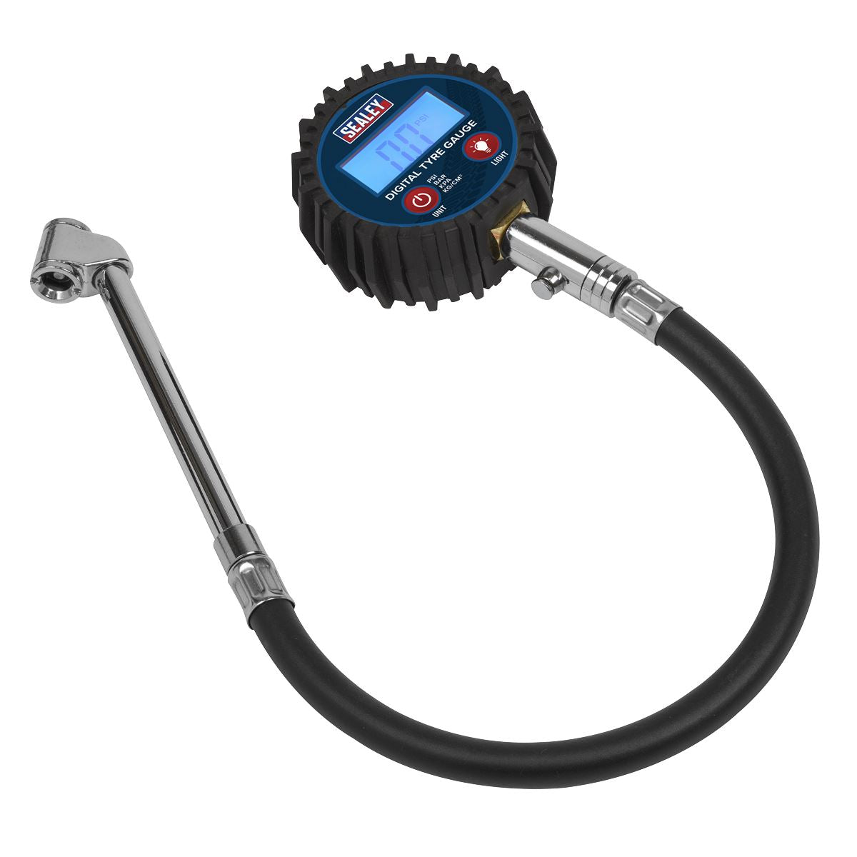 Sealey Digital Tyre Pressure Gauge with Twin Push-On Connector 