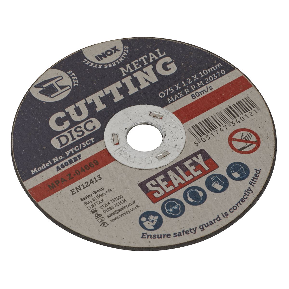 Sealey Cutting Disc Pack of 100 Ø75 x 1.2mm Ø10mm Bore