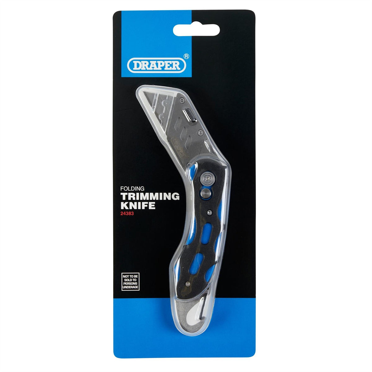 Draper Folding Trimming Knife with Belt Clip Blue 24383  White Rose Tools