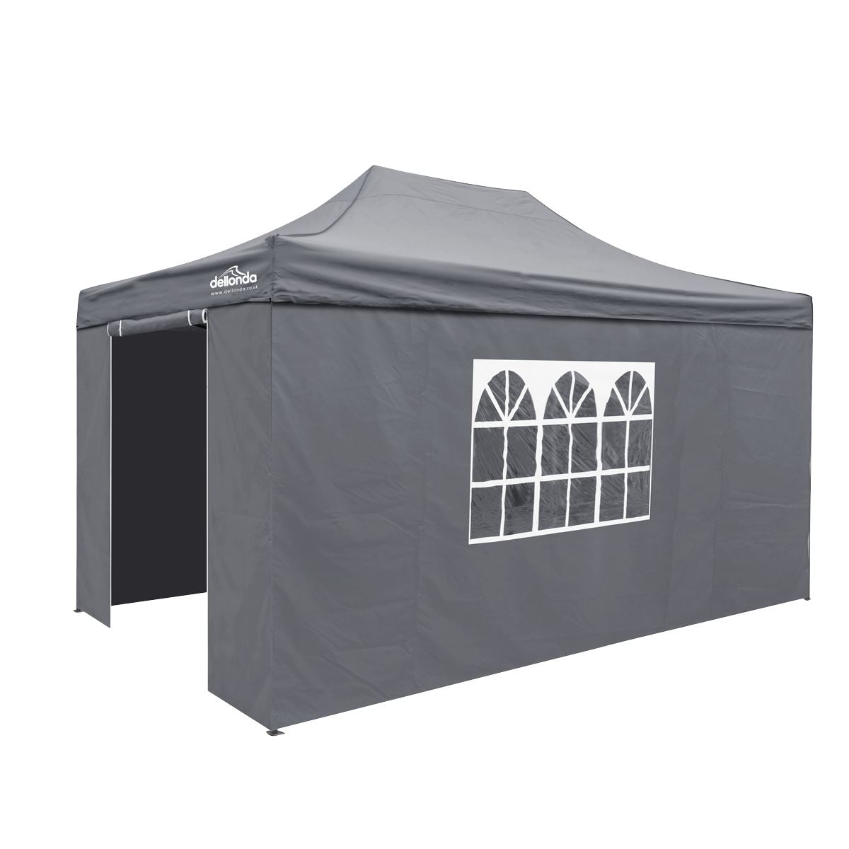 Dellonda Premium 3x4.5m Pop-Up Gazebo & Side Walls, PVC Coated, Water Resistant Fabric with Carry Bag, Rope, Stakes & Weight Bags - Grey