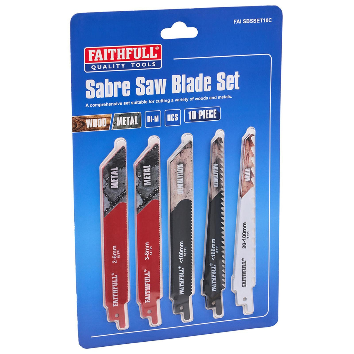 Faithfull 10 Piece Sabre Saw Blade Set FAISBSSET10C  White Rose Tools