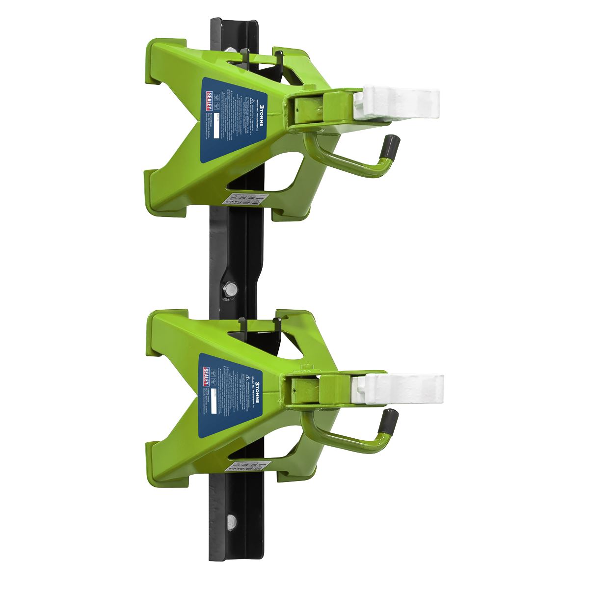 Sealey Axle Stand & Axle Stand Storage Rack Combo 3 Tonne - Hi-Vis Green 