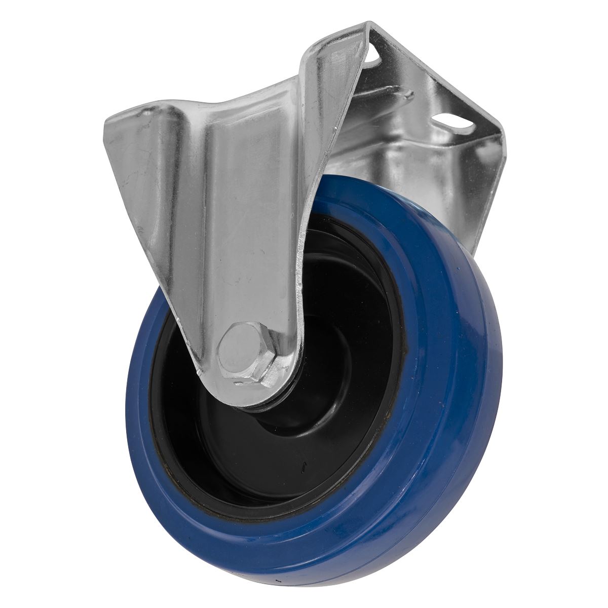 Sealey Heavy-Duty Blue Elastic Rubber Fixed Castor Wheel Ø125mm - Trade 