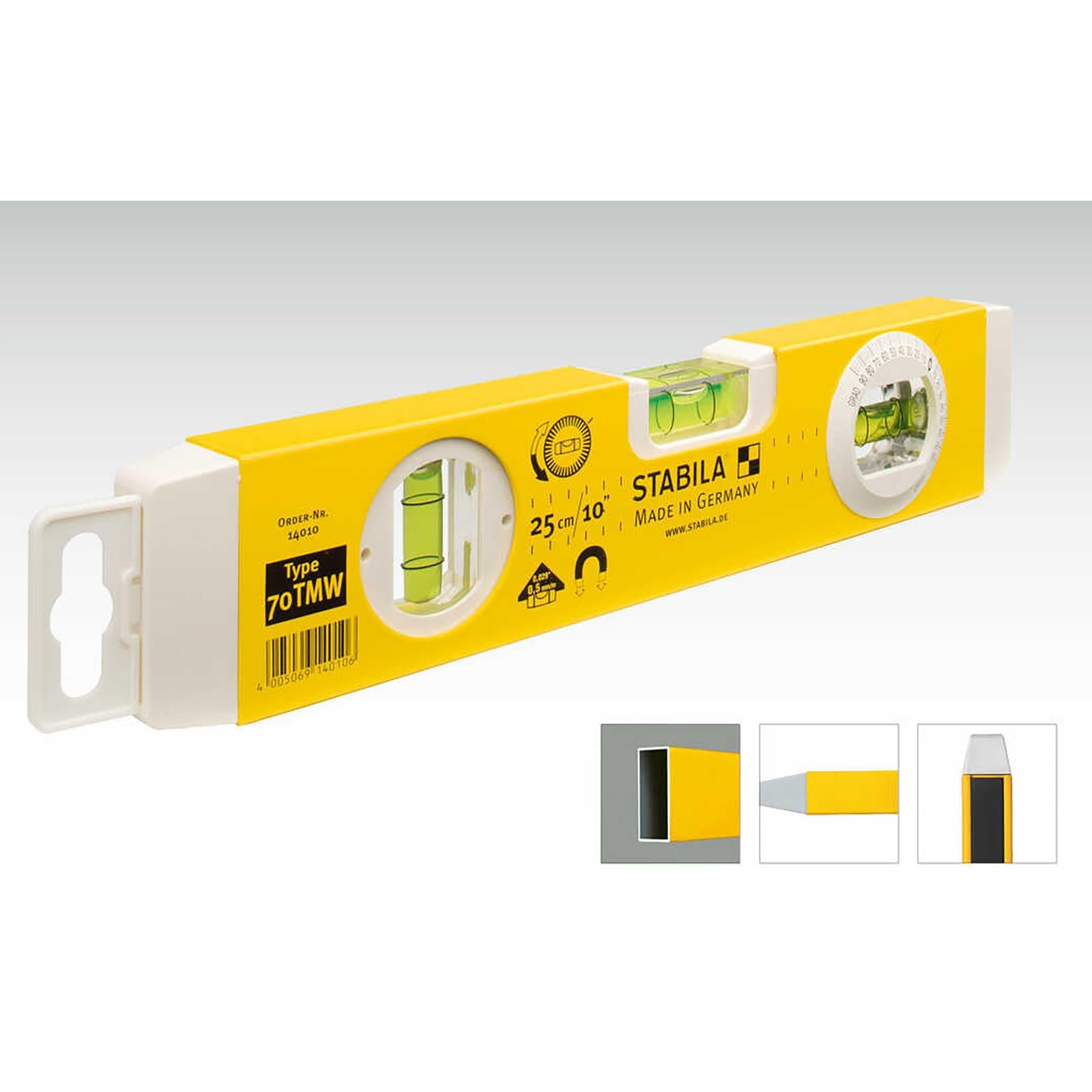Stabila Torpedo Level 70TMW 250mm Magnetic Base with Rotatable Angle Vial 