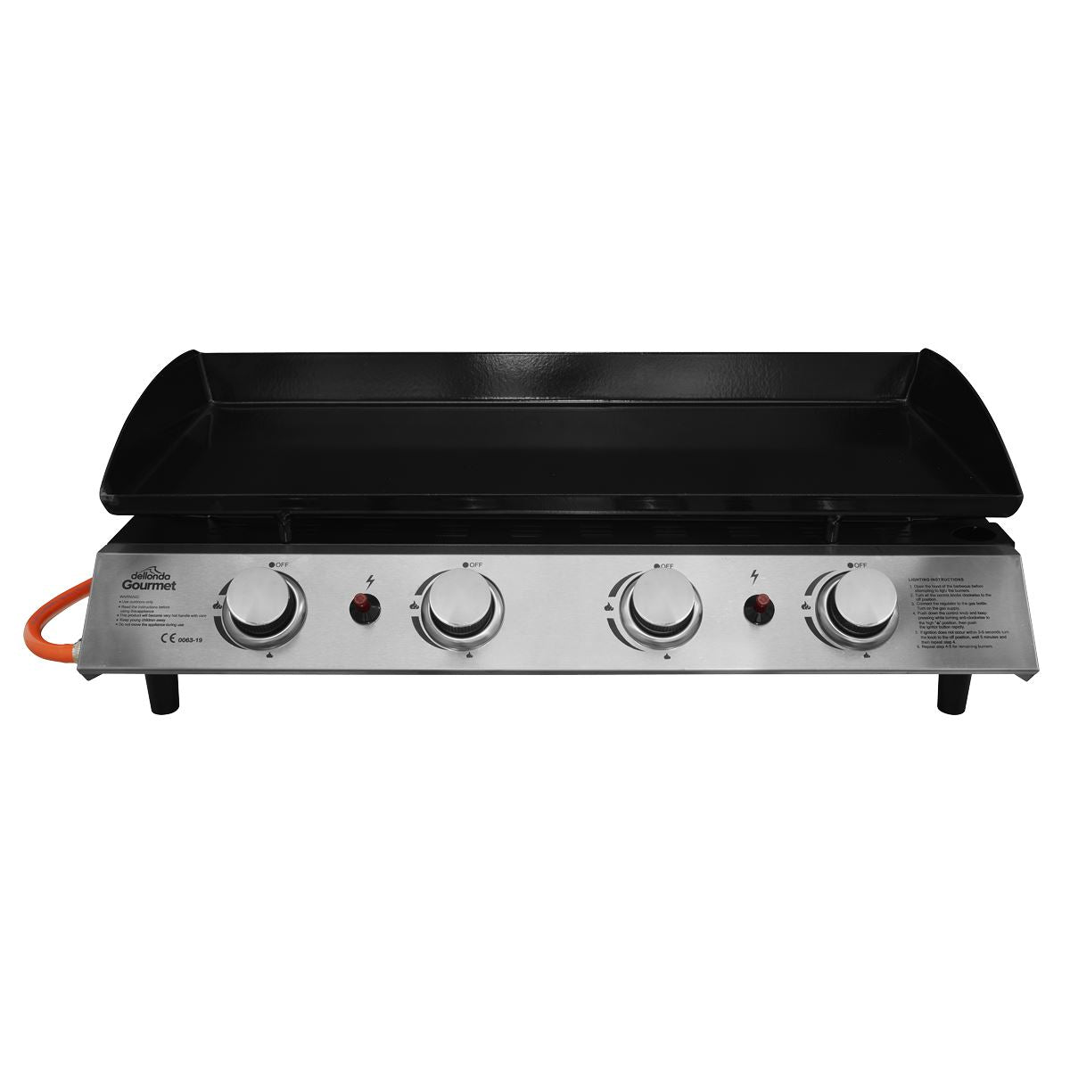 Dellonda 4 Burner Portable Gas Plancha 10kW BBQ Griddle, Stainless Steel