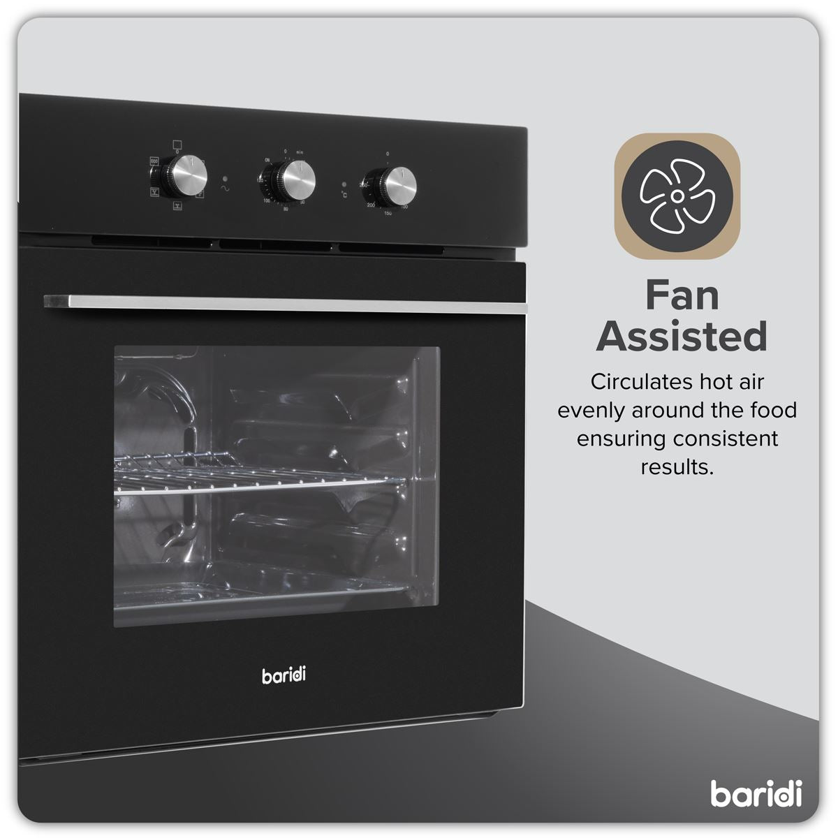 Baridi Built-In 5-Function Fan Assisted Oven with Timer 60cm, 55L Capacity - Black