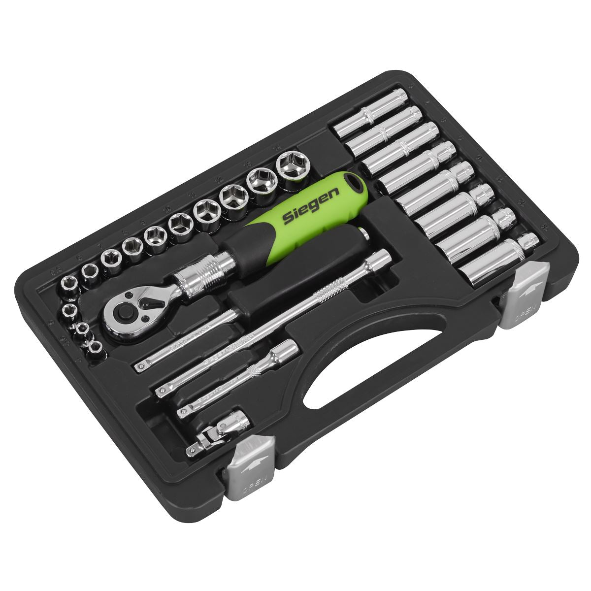 Sealey Socket Set Extendable Ratchet 1/4"Sq Drive 26pc  White Rose Tools