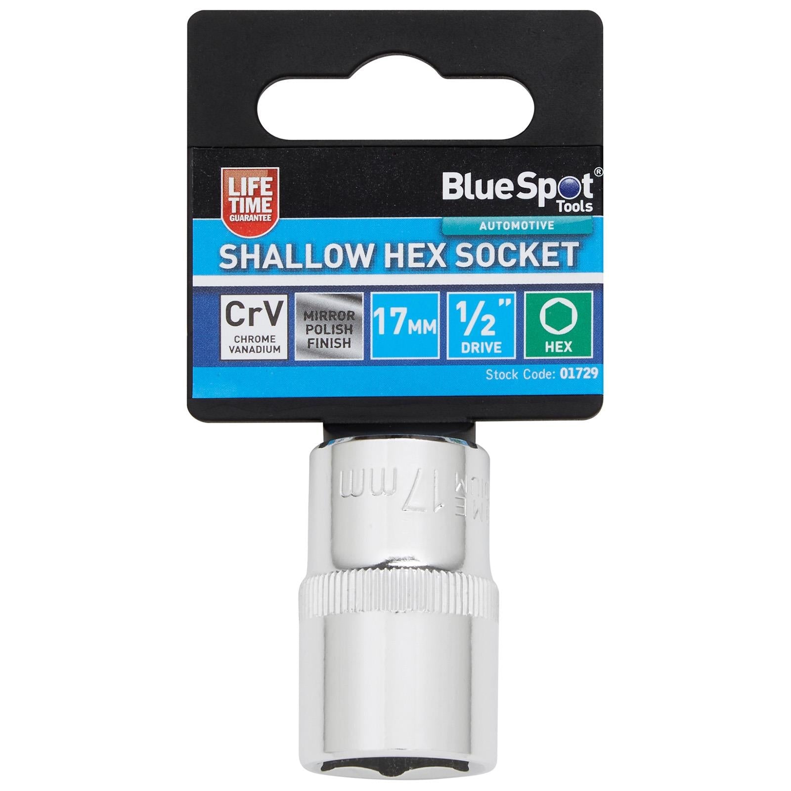 BlueSpot Shallow Socket 1/2" Drive 6 Point Hex Chrome Individual 8-32mm - Choose Size  White Rose Tools
