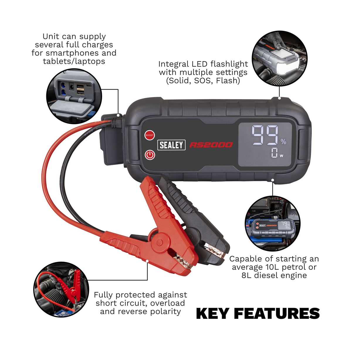 Sealey RoadStart® 2000A 12V Jump Starter Power Pack 