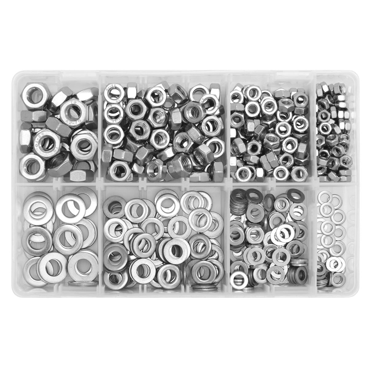 Sealey Stainless Steel Nut and Washer Assortment 500pc M5-M10