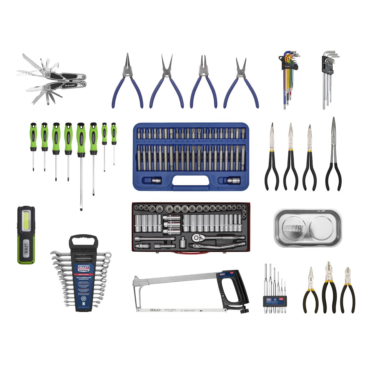 Sealey Superline Pro Topchest & Rollcab Combination 10 Drawer with Ball-Bearing Slides - Black with 148pc Tool Kit 