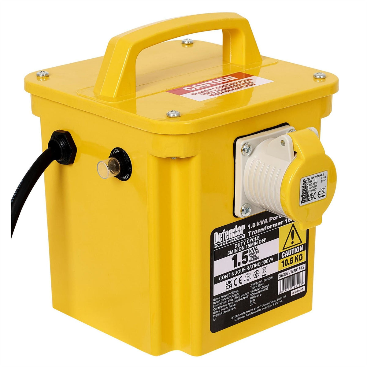 Defender E201512 110V 1.5kVA Transformer 16A 36397  White Rose Tools